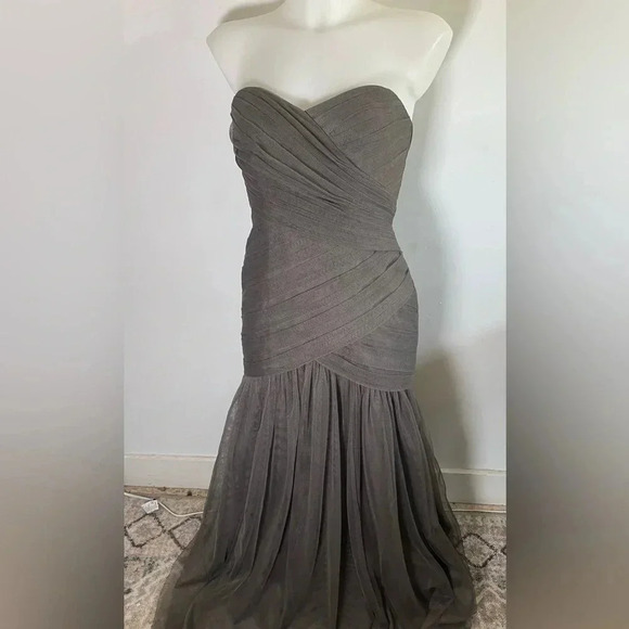 NWT White‎ by Vera Wang Gown Charcoal Fit & Flare Bodycon Bridesmaid Prom Formal - Picture 1 of 13
